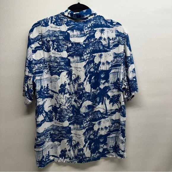 ALLSAINTS Relaxed fit Island Blue and White Graphic Men's short sleeve Shirt